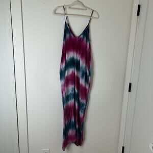 Mahina Dress Womens S/M Maxi Tie Dye Pink Blue Beach Vacation Coastal Travel